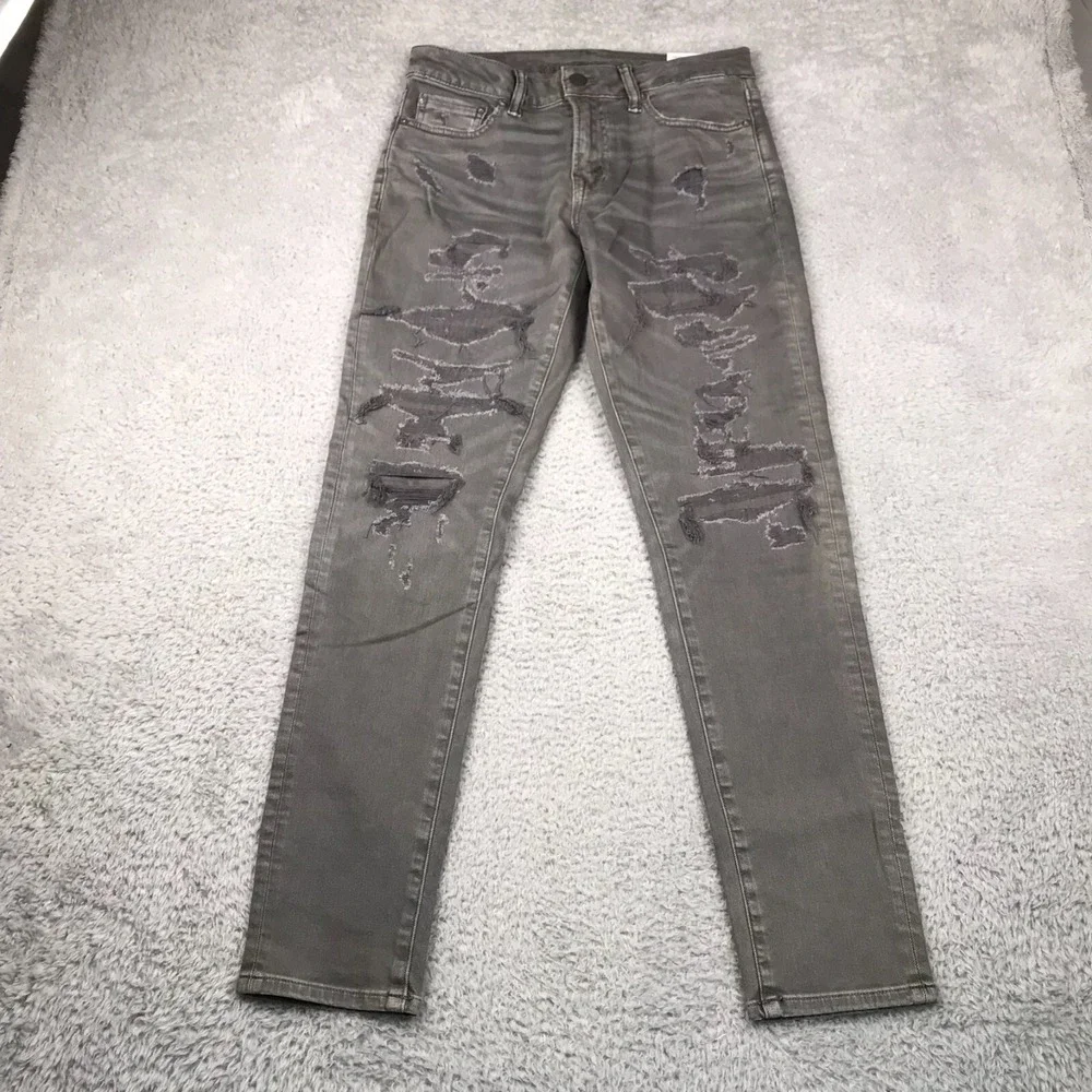 American Eagle Jeans Mens 29x32 Gray Destroyed Athletic Skinny AirFlex NEW NWT